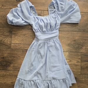 Light Blue Puff Sleeve Dress